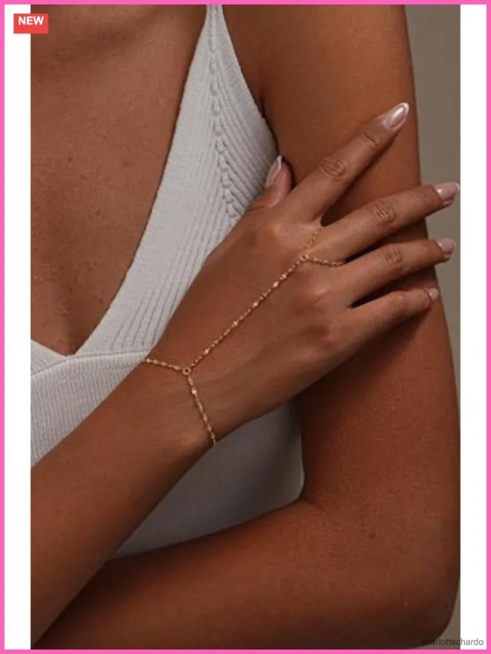 14k Gold Plated Hand Chain Bracelet with Cubic Zircon Link Cuff